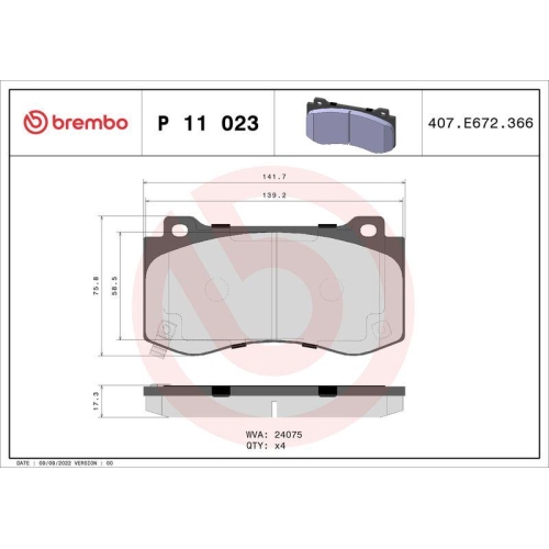 BREMBO Bremsbelagsatz, Scheibenbremse PRIME LINE P 11 023
