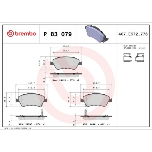 BREMBO Bremsbelagsatz, Scheibenbremse PRIME LINE P 83 079