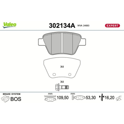 VALEO Bremsbelagsatz, Scheibenbremse EXPERT 302134A
