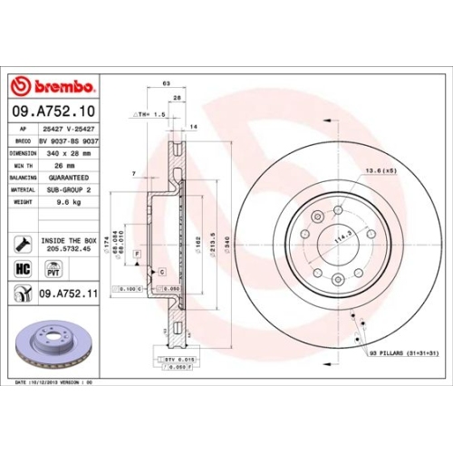 BREMBO Bremsscheibe PRIME LINE - UV Coated 09.A752.11