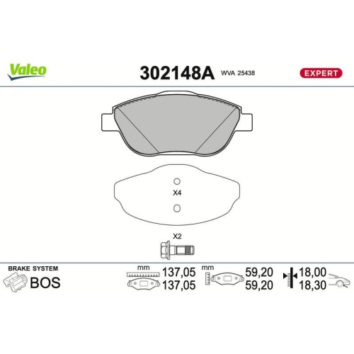 VALEO Bremsbelagsatz, Scheibenbremse EXPERT 302148A