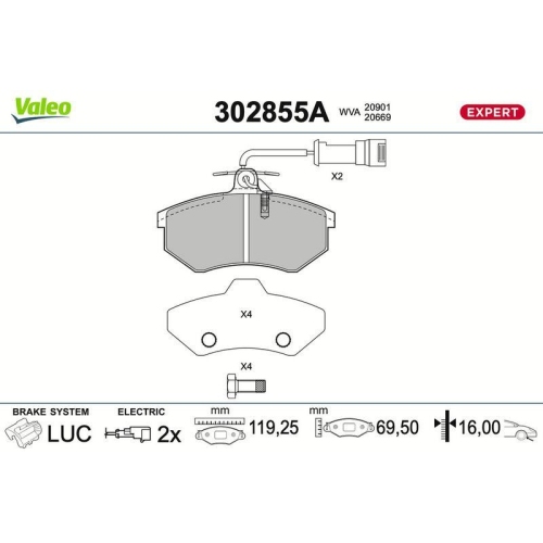 VALEO Bremsbelagsatz, Scheibenbremse EXPERT 302855A