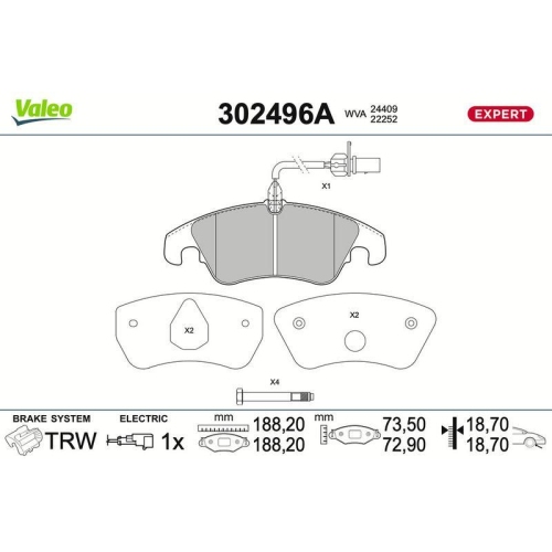 VALEO Bremsbelagsatz, Scheibenbremse EXPERT 302496A