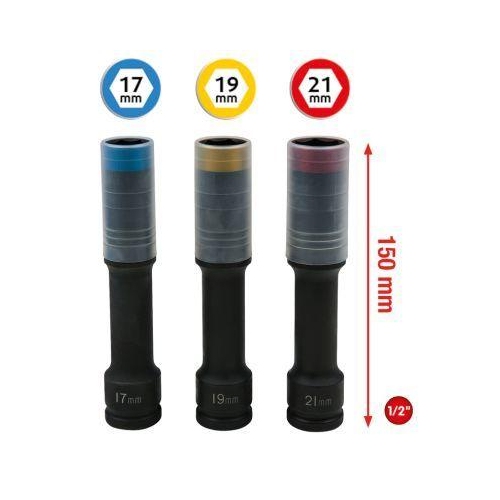 KS Tools SlimPOWER Alu-Felgen Kraft-Stecknuss-Satz, extra lang, 3-tlg, 1/2", 17,