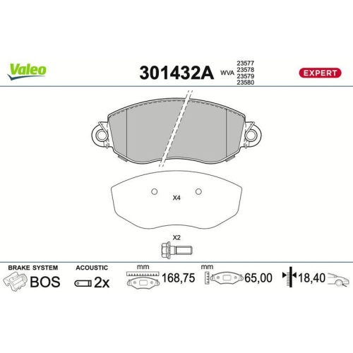 VALEO Bremsbelagsatz, Scheibenbremse EXPERT 301432A