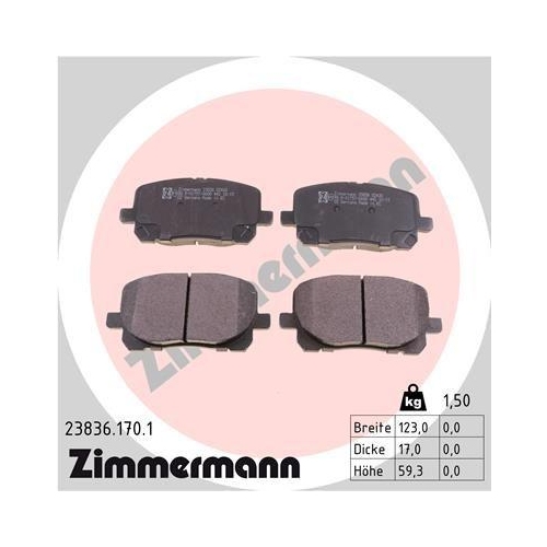 ZIMMERMANN Bremsbelagsatz, Scheibenbremse 23836.170.1