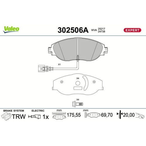 VALEO Bremsbelagsatz, Scheibenbremse EXPERT 302506A