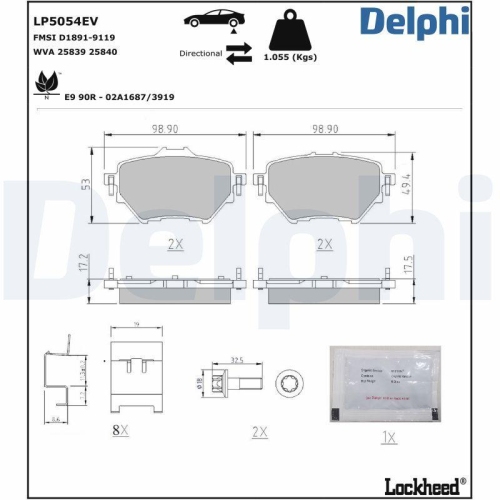 DELPHI Bremsbelagsatz, Scheibenbremse LP5054EV