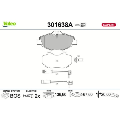 VALEO Bremsbelagsatz, Scheibenbremse EXPERT 301638A