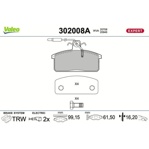 VALEO Bremsbelagsatz, Scheibenbremse EXPERT 302008A