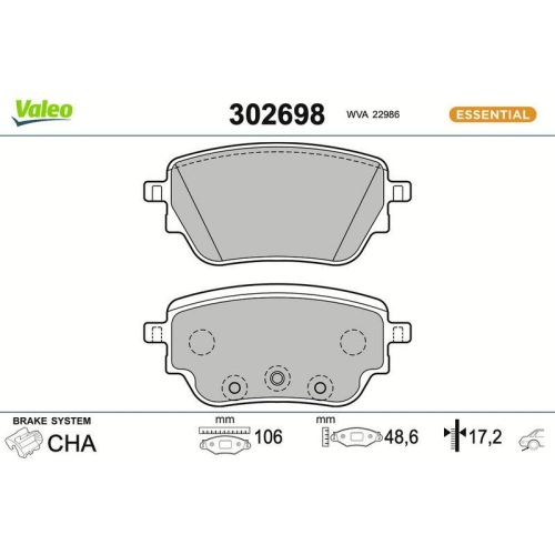 VALEO Bremsbelagsatz, Scheibenbremse ESSENTIAL 302698