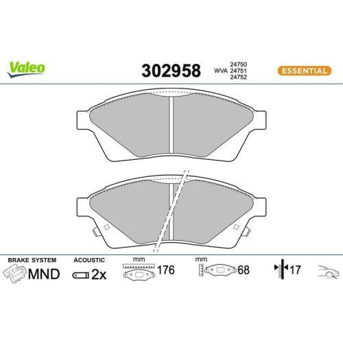 VALEO Bremsbelagsatz, Scheibenbremse ESSENTIAL 302958