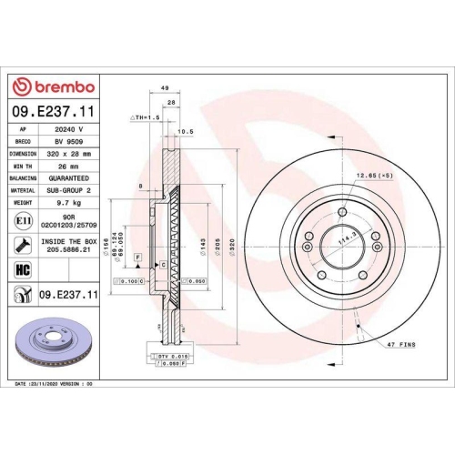 BREMBO Bremsscheibe PRIME LINE - UV Coated 09.E237.11
