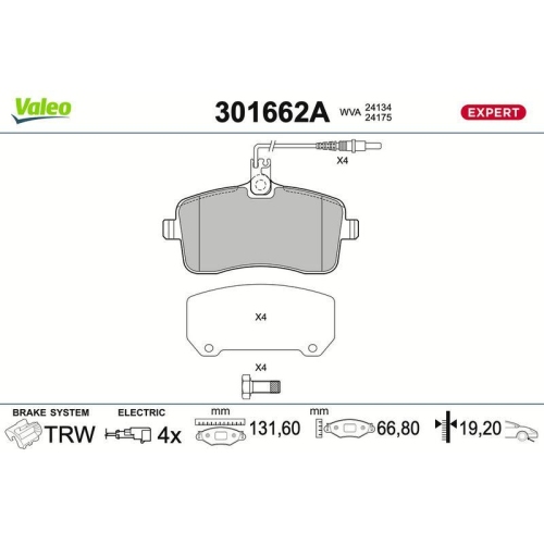 VALEO Bremsbelagsatz, Scheibenbremse EXPERT 301662A