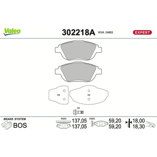VALEO Bremsbelagsatz, Scheibenbremse EXPERT 302218A