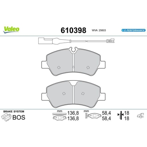 VALEO Bremsbelagsatz, Scheibenbremse E-PERFORMANCE 610398