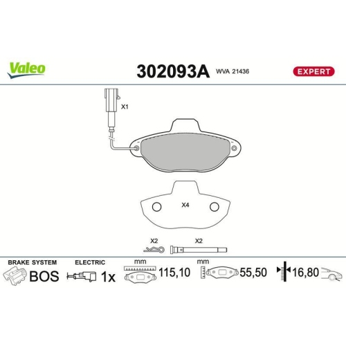 VALEO Bremsbelagsatz, Scheibenbremse EXPERT 302093A