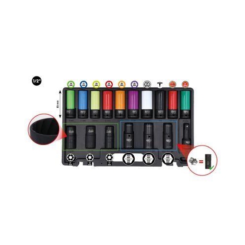 1/2 Zoll MASTER Spezial-Kraft-Stecknuss-Satz f&uuml;r Radverschraubungen, 17-tlg