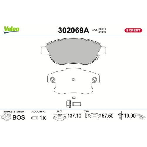 VALEO Bremsbelagsatz, Scheibenbremse EXPERT 302069A