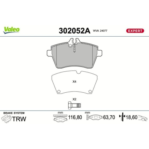 VALEO Bremsbelagsatz, Scheibenbremse EXPERT 302052A