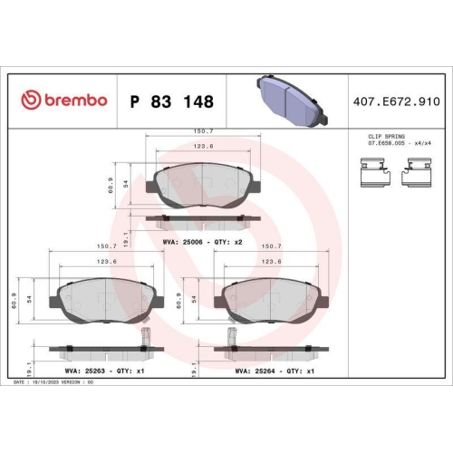 BREMBO Bremsbelagsatz, Scheibenbremse PRIME LINE P 83 148