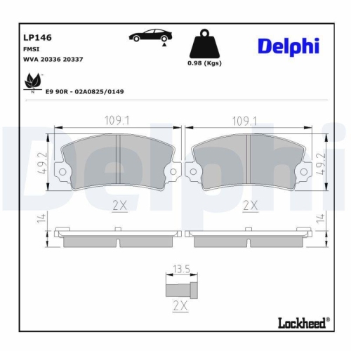 DELPHI Bremsbelagsatz, Scheibenbremse LP146