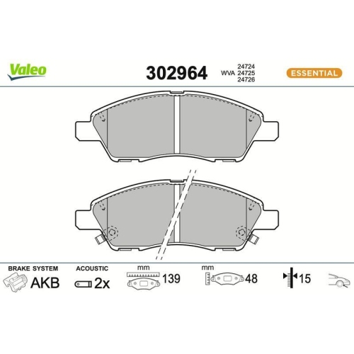 VALEO Bremsbelagsatz, Scheibenbremse ESSENTIAL 302964