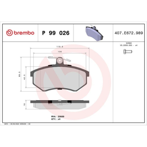 BREMBO Bremsbelagsatz, Scheibenbremse PRIME LINE