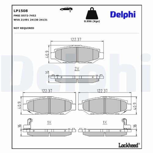 DELPHI Bremsbelagsatz, Scheibenbremse LP1508