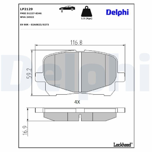DELPHI Bremsbelagsatz, Scheibenbremse LP2129