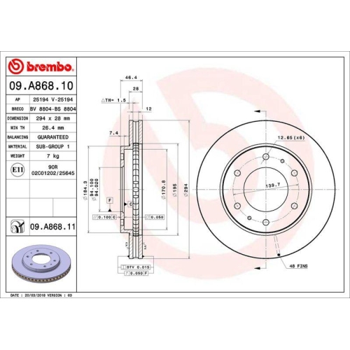 BREMBO Bremsscheibe PRIME LINE - UV Coated 09.A868.11