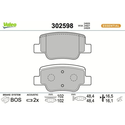 VALEO Bremsbelagsatz, Scheibenbremse ESSENTIAL 302598