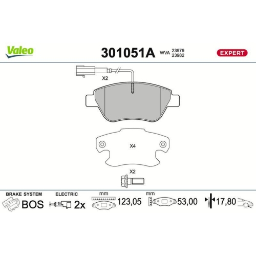 VALEO Bremsbelagsatz, Scheibenbremse EXPERT 301051A