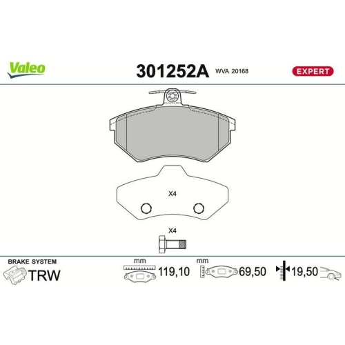 VALEO Bremsbelagsatz, Scheibenbremse EXPERT 301252A
