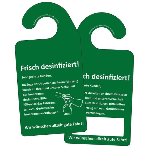 100 Kundendienst-Spiegelanh&auml;nger Werkstatt Auto KFZ 90 x 180 mm gr&uuml;n EICHNER