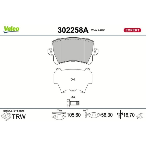 VALEO Bremsbelagsatz, Scheibenbremse EXPERT 302258A