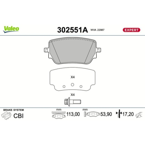 VALEO Bremsbelagsatz, Scheibenbremse EXPERT 302551A