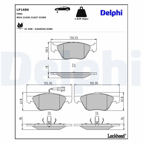 DELPHI Bremsbelagsatz, Scheibenbremse LP1686