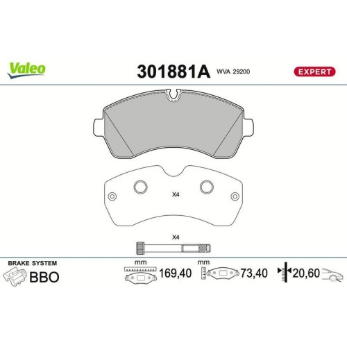 VALEO Bremsbelagsatz, Scheibenbremse EXPERT 301881A
