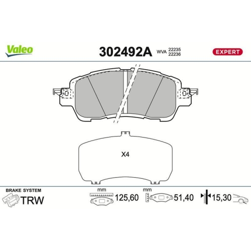 VALEO Bremsbelagsatz, Scheibenbremse EXPERT 302492A