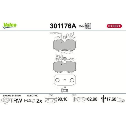 VALEO Bremsbelagsatz, Scheibenbremse EXPERT 301176A