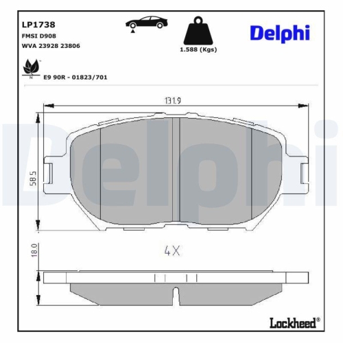 DELPHI Bremsbelagsatz, Scheibenbremse LP1738