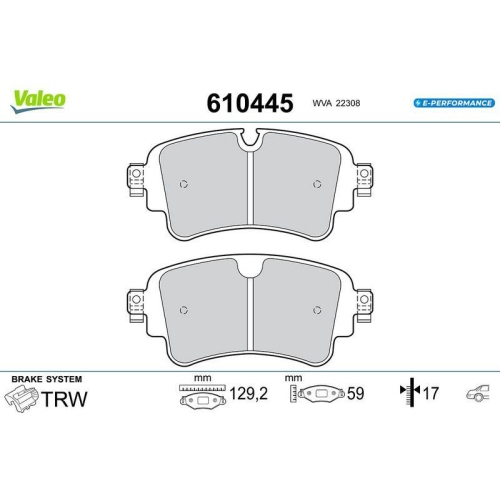 VALEO Bremsbelagsatz, Scheibenbremse E-PERFORMANCE 610445