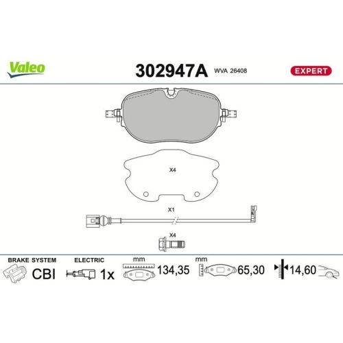 VALEO Bremsbelagsatz, Scheibenbremse EXPERT 302947A