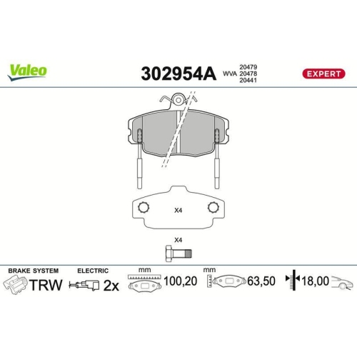 VALEO Bremsbelagsatz, Scheibenbremse EXPERT 302954A
