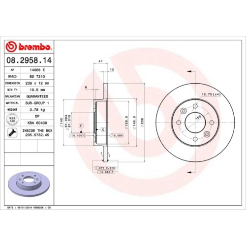 BREMBO Bremsscheibe PRIME LINE 08.2958.14