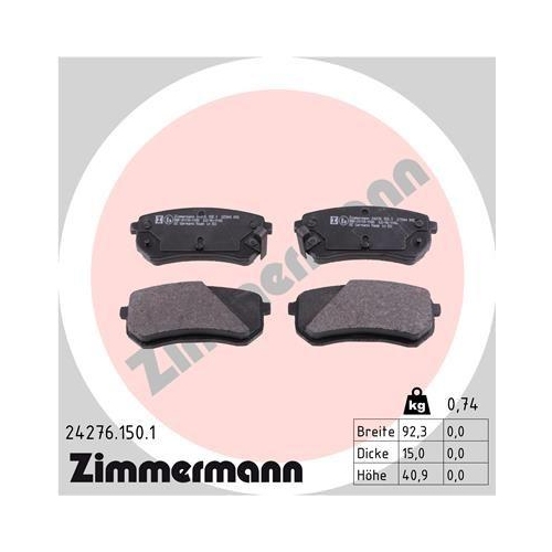 ZIMMERMANN Bremsbelagsatz, Scheibenbremse 24276.150.1