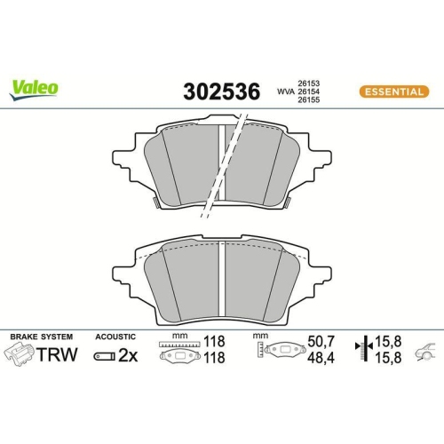 VALEO Bremsbelagsatz, Scheibenbremse ESSENTIAL 302536