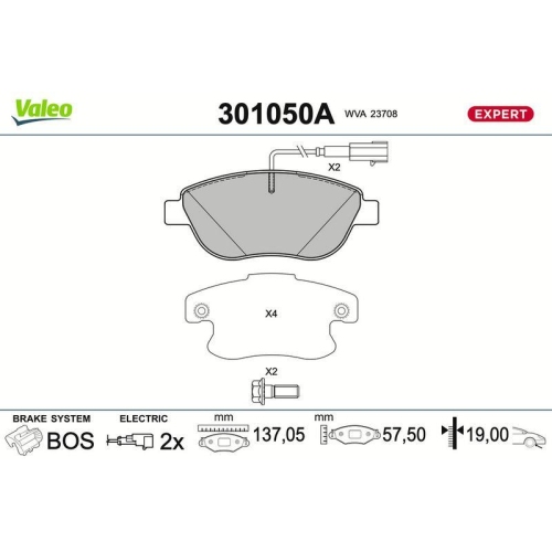 VALEO Bremsbelagsatz, Scheibenbremse EXPERT 301050A