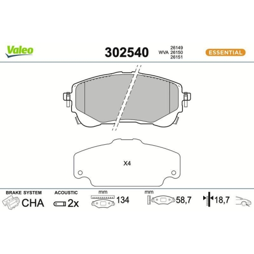 VALEO Bremsbelagsatz, Scheibenbremse ESSENTIAL 302540